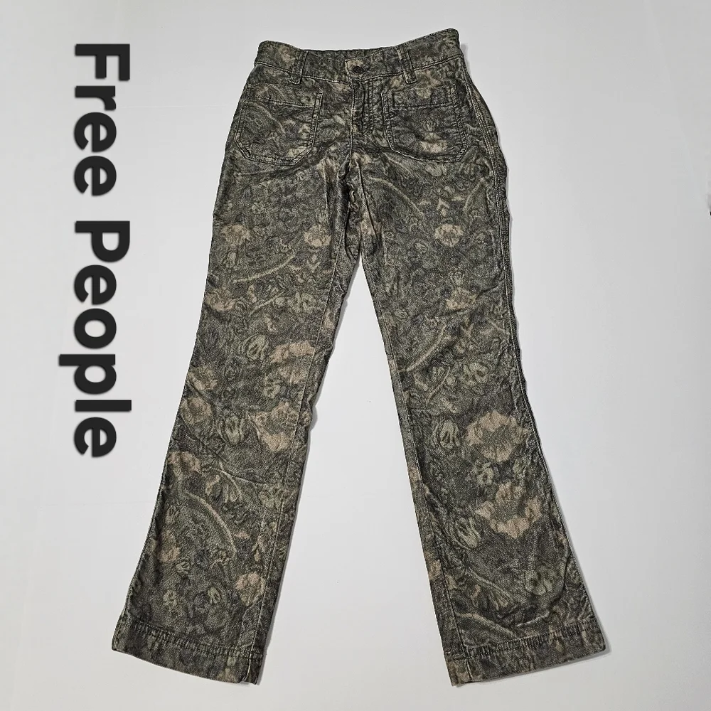 Free People High Times Printed Kick Flare Crop Pants In Olive Combo Women's Sz 2